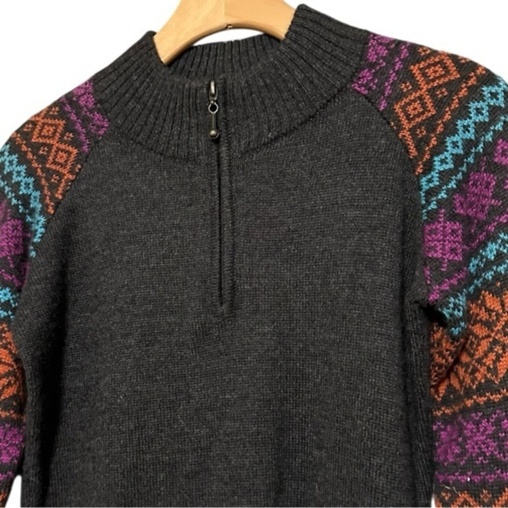 Alpaca Imports Women’s Size S Charcoal Gray Southwest Arms 1/4 Zip Sweater